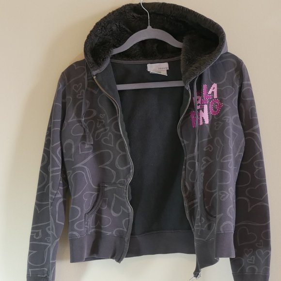 Women's Size M Billabong Y2K Gray Zipped Jacket w/ Fuzzy Hood - Picture 7 of 8